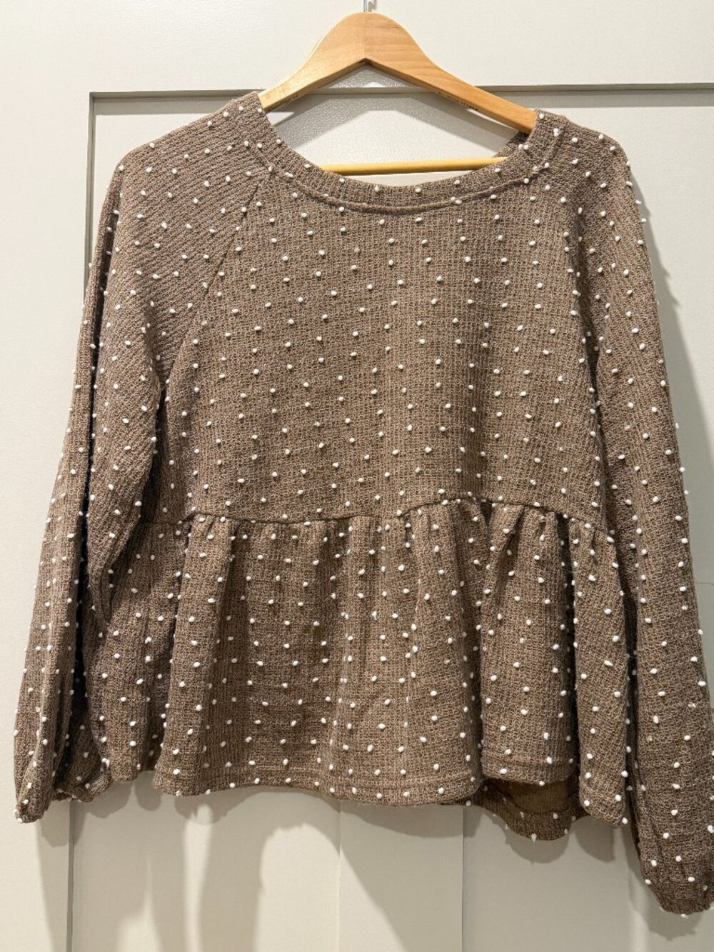 Blu Pepper Tan Peplum Textured Shirt, Size M